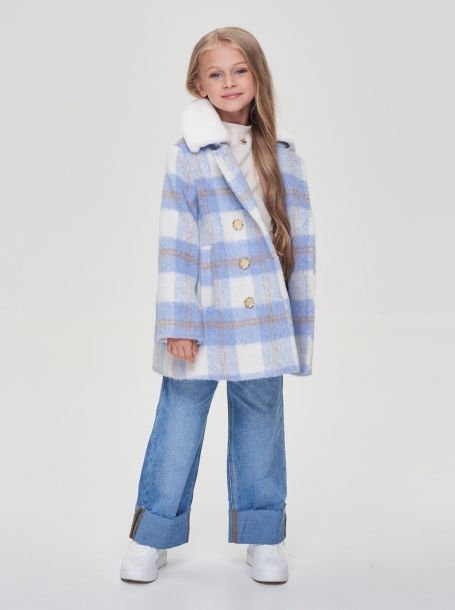 Фото5: картинка 684.20 Пальто со съемным воротником, крупная клетка, голубой-экрю Choupette - одевайте детей красиво!