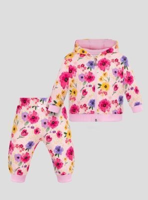 Фото1: картинка 96.118 Костюм (Бомбер и брюки) из футера, принт Цветы Choupette - одевайте детей красиво!