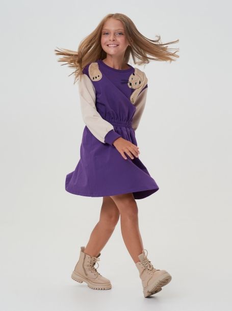 Фото4: картинка 38.116 Платье из футера с декором, бежевый/фиолетовый Choupette - одевайте детей красиво!