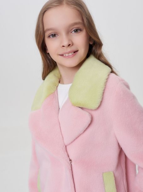 Фото7: картинка 784.20 Курка из искусственного меха комбинированная, розовый/ зеленый Choupette - одевайте детей красиво!