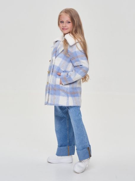Фото2: картинка 684.20 Пальто со съемным воротником, крупная клетка, голубой-экрю Choupette - одевайте детей красиво!