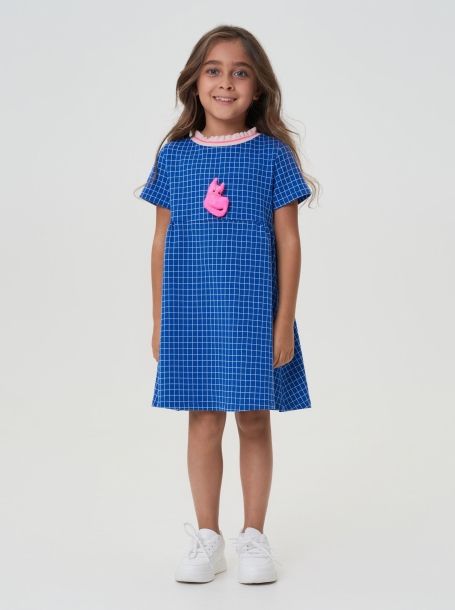 Фото3: картинка 56.114 Платье трикотажное с декором,  электрик/клетка Choupette - одевайте детей красиво!