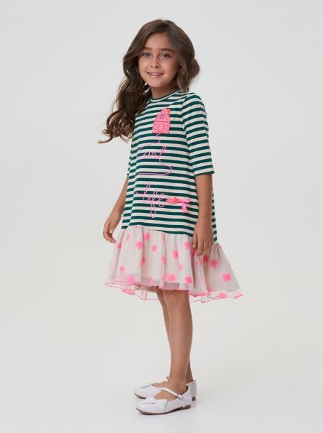 Фото3: картинка 44.114 Платье трикотажное с декором, полоска Choupette - одевайте детей красиво!