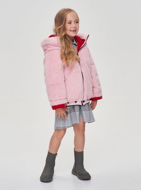 Фото6: картинка 699.20 Куртка двухсторонняя с крупной вышивкой, синтепух, пыльная роза\красный Choupette - одевайте детей красиво!