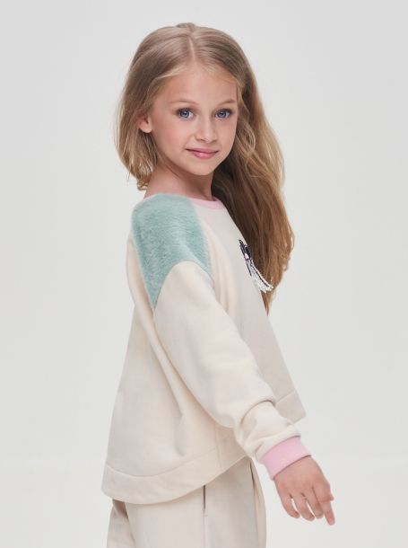 Фото3: картинка 09.106 Бомбер из футера комбинированный мята/сливочный Choupette - одевайте детей красиво!