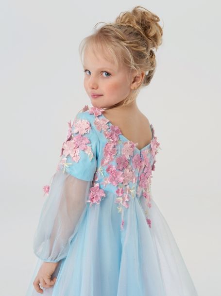 Фото8: картинка 1531.43 Платье нарядное Церемония, с цветочной композицией,  розовый/голубой Choupette - одевайте детей красиво!