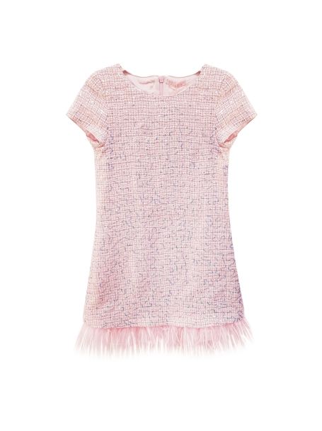 Фото1: картинка 35.110 Платье-трапеция с перьями, голубой с розовым Choupette - одевайте детей красиво!