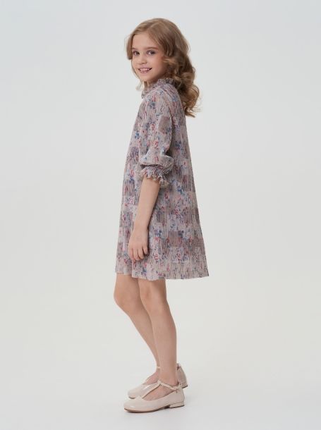 Фото2: картинка 35.114 Платье из плиссированного шифона, бежевый с цветочным принтом Choupette - одевайте детей красиво!