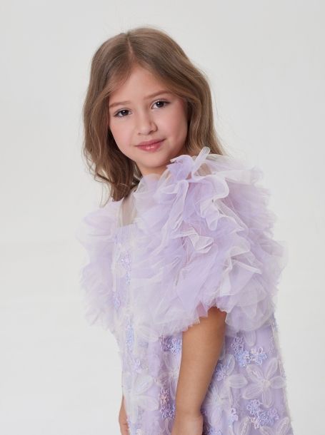 Фото6: картинка 1564.43 Платье Церемония с кружевными цветами и пайетками, сиреневый/экрю Choupette - одевайте детей красиво!
