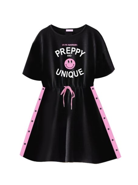Фото1: картинка 28.110 Платье трикотажное с принтом, черный с розовым Choupette - одевайте детей красиво!