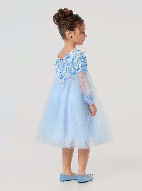 Фото3: картинка 1531.1.43 Платье нарядное Церемония, с цветочной композицией, голубой Choupette - одевайте детей красиво!