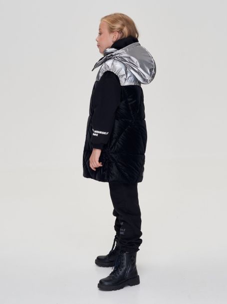 Фото3: картинка 696.20 Жилет удлиненный комбинированный, черный\серый Choupette - одевайте детей красиво!