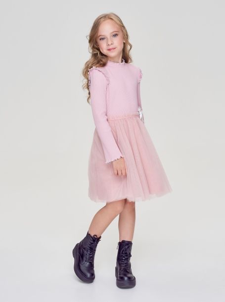 Фото3: картинка 46.106 Платье трикотажное с юбкой из сетки, пудра Choupette - одевайте детей красиво!