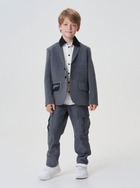 Фото8: картинка 10.117 Пиджак костюмный с декором, меланж светло-серый Choupette - одевайте детей красиво!