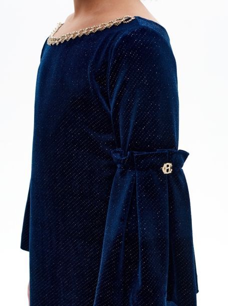 Фото4: картинка 1402.43 Платье нарядное Церемония с арт-рукавами и цепочкой, мерцающий бархат, синий Choupette - одевайте детей красиво!