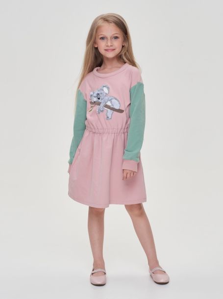 Фото1: картинка 33.108 Платье комбинированное из футерас принтом, розовый/мята Choupette - одевайте детей красиво!