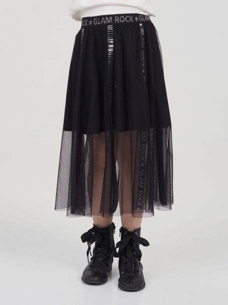 Фото2: Сетчатая черная юбка с тесьмой