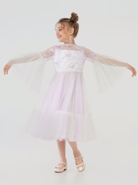 Фото3: картинка 1533.1.43 Платье нарядное Церемония, с бабочками и с пышными рукавами, нежно-лиловый Choupette - одевайте детей красиво!