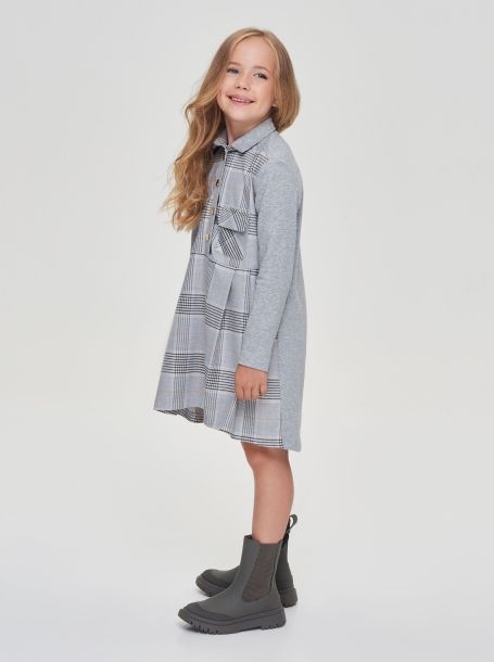 Фото2: картинка 36.106 Платье-рубашка комбинированное с трикотажем, клетка Choupette - одевайте детей красиво!