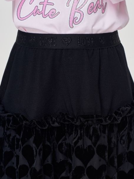 Фото5: картинка 03.108 Юбка с воланом, флоковый декор, черный Choupette - одевайте детей красиво!