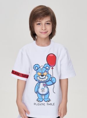 Фото1: картинка 13.109 Джемпер-футболка из футера с принтом, экрю Choupette - одевайте детей красиво!