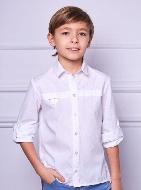 Фото1: Белая стильная рубашка для мальчика