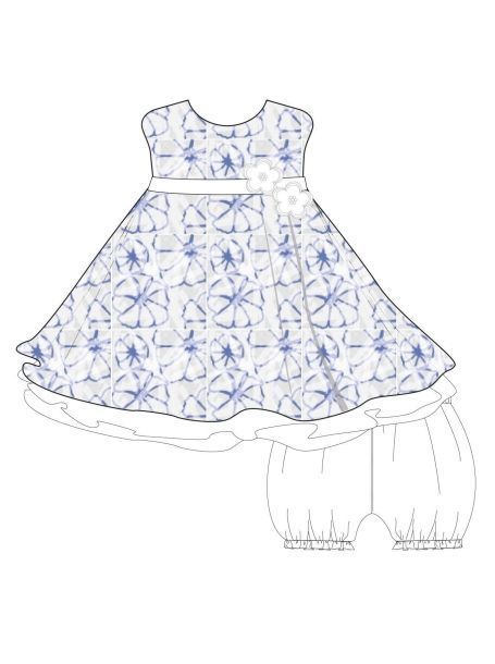 Фото1: картинка 77.112 Платье с вышивками и декором в к-кте с шортиками, экрю с голубым Choupette - одевайте детей красиво!