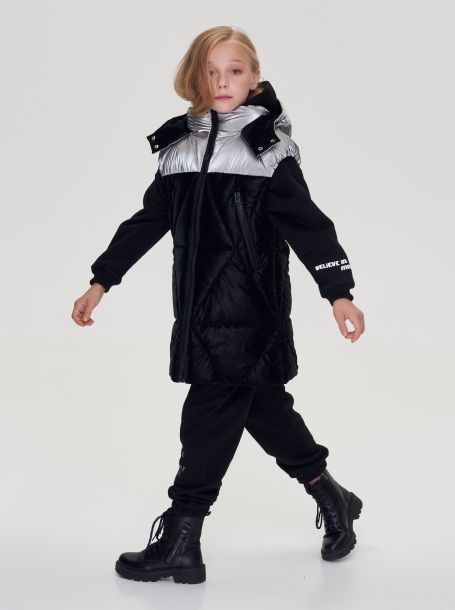 Фото5: картинка 696.20 Жилет удлиненный комбинированный, черный\серый Choupette - одевайте детей красиво!