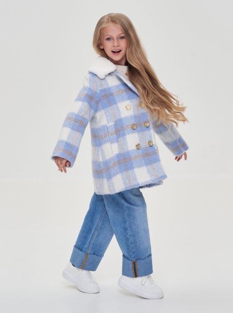 Фото4: картинка 684.20 Пальто со съемным воротником, крупная клетка, голубой-экрю Choupette - одевайте детей красиво!