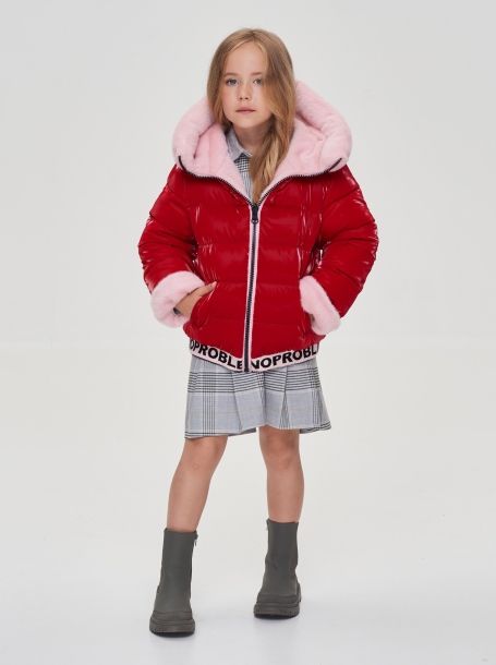Фото2: картинка 699.20 Куртка двухсторонняя с крупной вышивкой, синтепух, пыльная роза\красный Choupette - одевайте детей красиво!