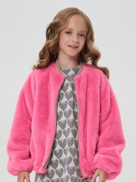 Фото1: картинка 117.1.114 Куртка-Бомбер из меха с декором, маджента Choupette - одевайте детей красиво!