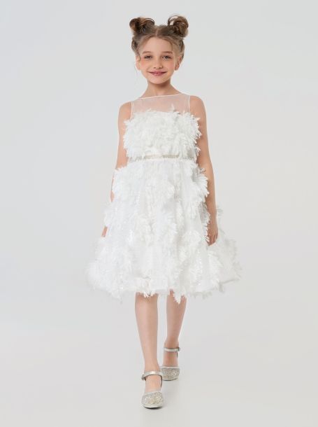 Фото2: картинка 1532.43 Платье нарядное Церемония, с пышной юбкой и объемными декорами, белый Choupette - одевайте детей красиво!