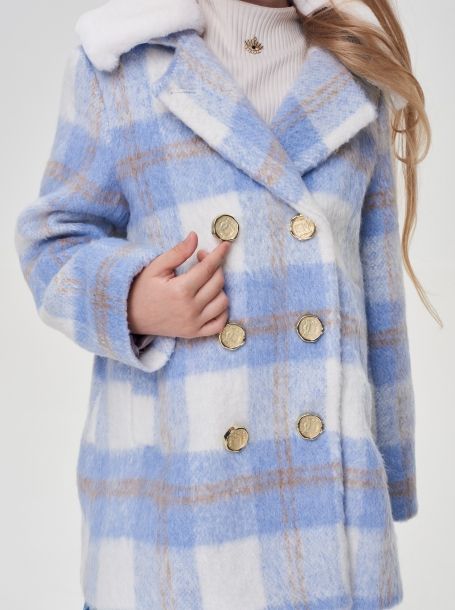 Фото12: картинка 684.20 Пальто со съемным воротником, крупная клетка, голубой-экрю Choupette - одевайте детей красиво!