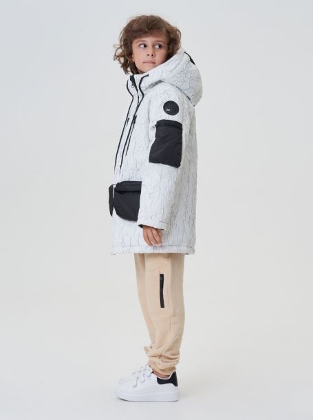 Фото3: картинка 771.20 Куртка-парка с подкдадкой из меха "тедди", гранж черно-белый Choupette - одевайте детей красиво!
