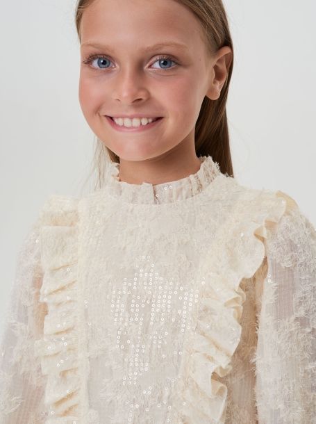 Фото8: картинка 18.114 Платье из фактурного шифона с пайетками, экрю Choupette - одевайте детей красиво!