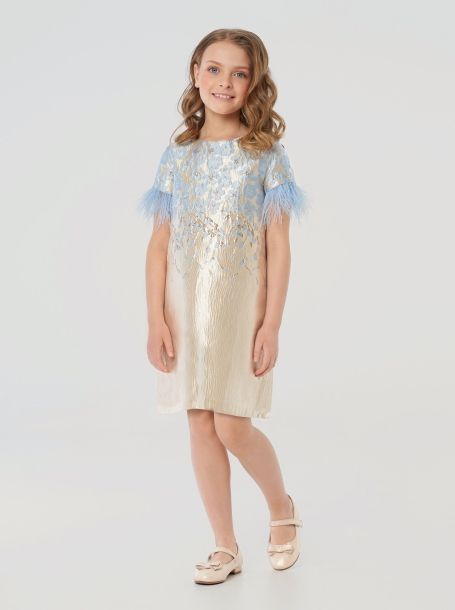 Фото2: картинка 1535.43 Платье нарядное Церемония, трапеция из парчи, голубой с золотом Choupette - одевайте детей красиво!