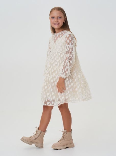 Фото2: картинка 36.114 Платье из шифона в крупный горох, экрю Choupette - одевайте детей красиво!