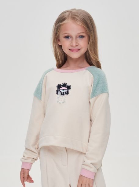 Фото1: картинка 09.106 Бомбер из футера комбинированный мята/сливочный Choupette - одевайте детей красиво!