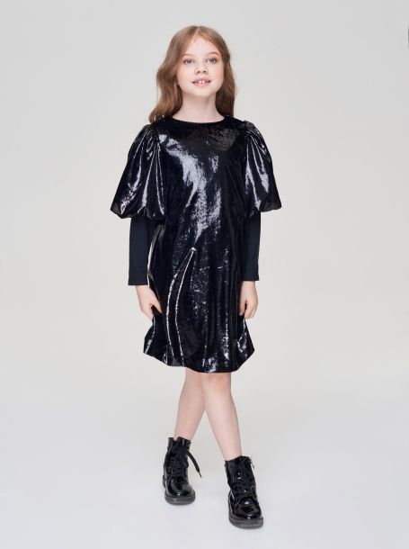 Фото3: картинка 23.108 Платье комбинированное с декоративными рукавами, черный Choupette - одевайте детей красиво!