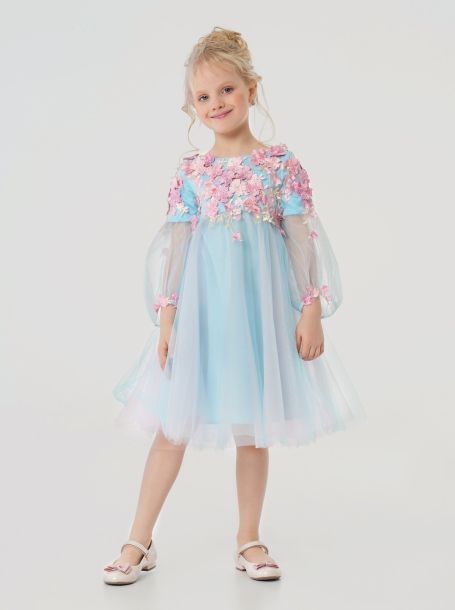 Фото9: картинка 1531.43 Платье нарядное Церемония, с цветочной композицией,  розовый/голубой Choupette - одевайте детей красиво!