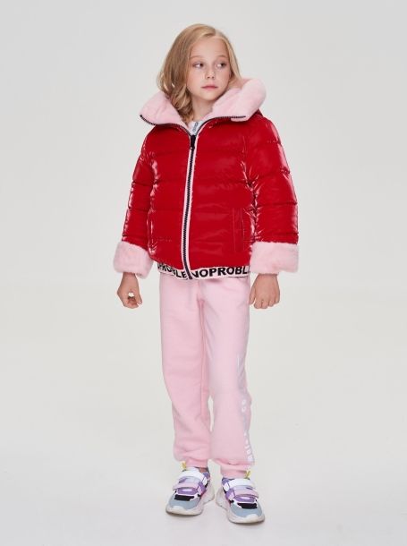 Фото16: картинка 699.20 Куртка двухсторонняя с крупной вышивкой, синтепух, пыльная роза\красный Choupette - одевайте детей красиво!