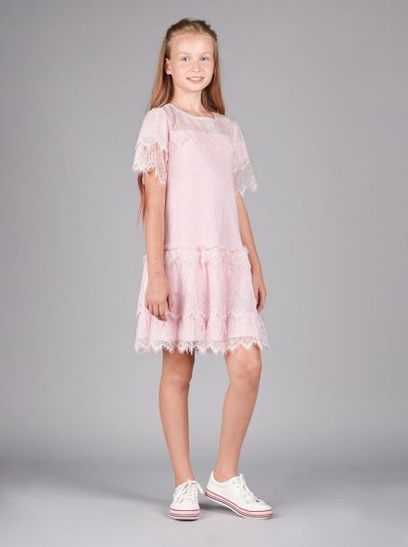Фото1: Нарядное детское розовое кружевное платье