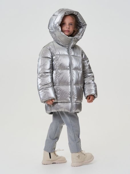 Фото2: картинка 664.6.20 Куртка  объемная с капюшоном (синтепух), серебро антик Choupette - одевайте детей красиво!