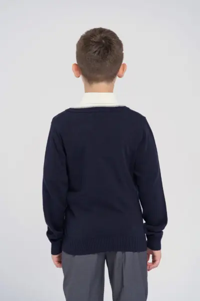 Джемпер вязаный с V-образным воротом, синий — изображение 3