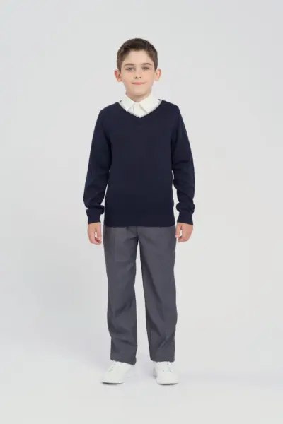 Джемпер вязаный с V-образным воротом, синий — изображение 4