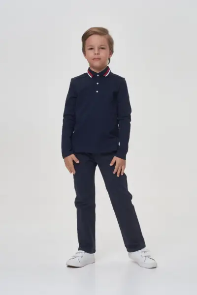 Поло с длинным рукавом, синее — изображение 4