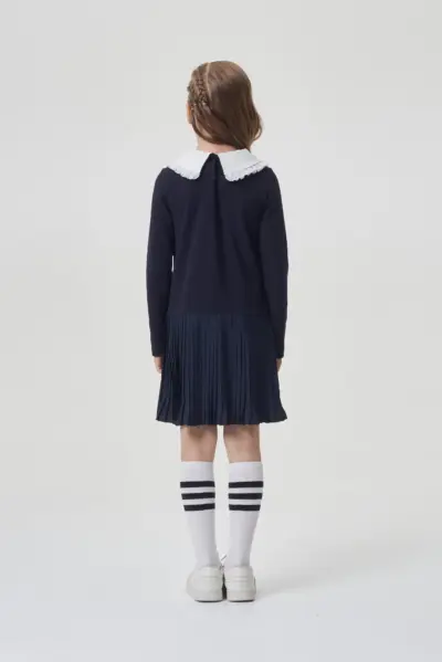 Платье с плиссированной юбкой, синее — изображение 3