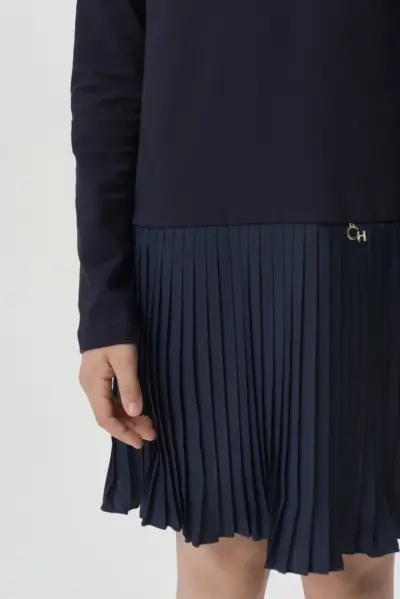 Платье с плиссированной юбкой, синее — изображение 7