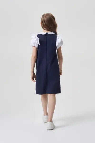 Платье из футера с объемными рукавами, синее — изображение 4