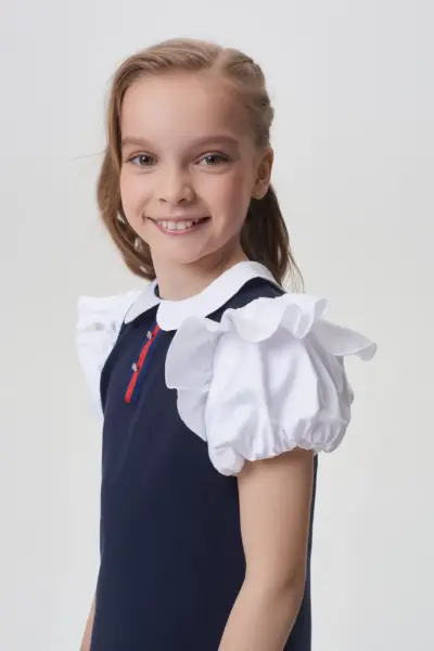 Платье из футера с объемными рукавами, синее — изображение 5